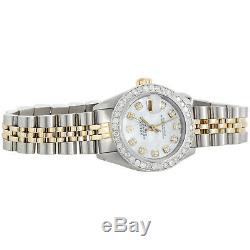 Femmes Rolex Diamond Watch Mop Dial 6917 Datejust 18k / Steel Jubilee Band 1 Ct