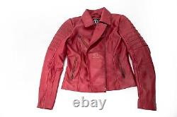 Femmes Rouge Veste En Cuir Moto Véritable Lambskin Biker Mode Vintage Manteau
