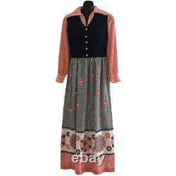 Femmes Sz. 12 Prairie Dress Cottage Noyau Ilgwu Union Fait Rouge Polka Dot Hippy