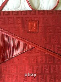 Fendi Zucca Print Flap Red Canvas Jacquard Epi Leather Vintage Bag Rare
