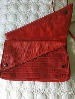 Fendi Zucca Print Flap Red Canvas Jacquard Epi Leather Vintage Bag Rare