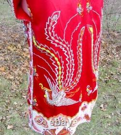 Gilet moyen en soie chinoise vintage Fabuleux Phoenix Dragon perlé NWT