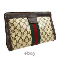 Gucci Shelly Line Clutch Hand Bag Poche Sac Sac Beige Brun Pvc Vintage K08731