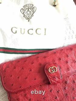 Gucci Vintage Sac D'autruche Rouge-étouffant