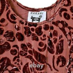 Harari Vtg 90s M Claret Velours En Soie Brûlure Florale Bias-cut Maxi Tank Robe