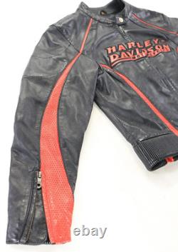 Harley Davidson Veste Femme M Noir Rouge Cuir Perforé Doux Vintage Bar