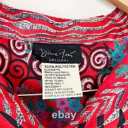 Haut tunique imprimé rouge vintage de Diane Freis, taille large pour femme.