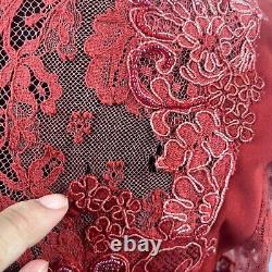 Haut vintage en daim rouge pour femme, avec dentelle, perles à la main, fermeture éclair au dos et manches longues bohème