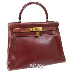 Hermes Kelly 28 Retourne Hand Bag Purse H Bordeaux Box Calf Vintage 32332