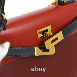 Hermes Kelly 28 Sellier 2way Hand Bag Tri-color Box Calf Vintage K08407b