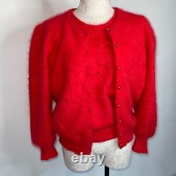 J Fashion Vintage Femmes Twin Set Rouge Taille Grande Angora Ribbon Puff Sleeve Bows