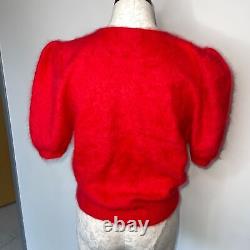 J Fashion Vintage Femmes Twin Set Rouge Taille Grande Angora Ribbon Puff Sleeve Bows
