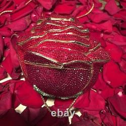 Judith Leiber Red Rose Swarovski Crystal Gold Minaudière Pochette Vintage Sac À Main