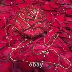 Judith Leiber Red Rose Swarovski Crystal Gold Minaudière Pochette Vintage Sac À Main