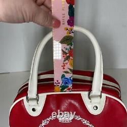Juicy Couture Vintage Red Bowler Bag Top White Handles Side Open Rare Purse