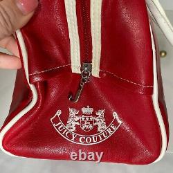 Juicy Couture Vintage Red Bowler Bag Top White Handles Side Open Rare Purse