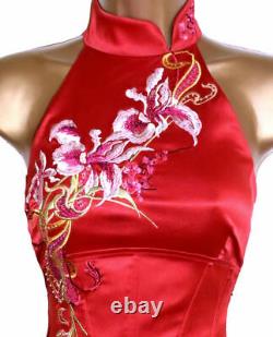 Karen Millen Robe De Crayon Oriental Satinée Rouge Vintage Stupéfiante Uk 14