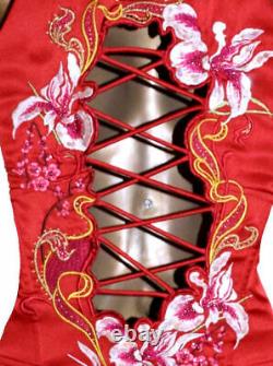 Karen Millen Robe De Crayon Oriental Satinée Rouge Vintage Stupéfiante Uk 14
