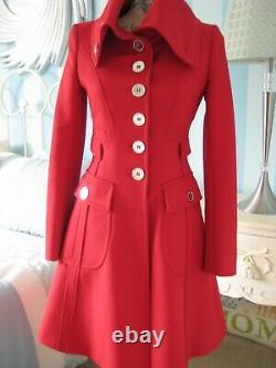 Karen Millen Stunning Vintage Red Riding Coat Taille Rare 14