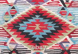 Kilim turc de taille 5x9 avec motif vintage en zigzag Esme en rouge tissé à la main 156x303cm