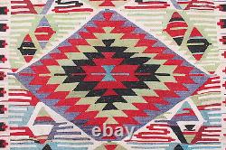 Kilim turc de taille 5x9 avec motif vintage en zigzag Esme en rouge tissé à la main 156x303cm