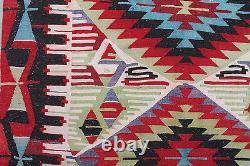 Kilim turc de taille 5x9 avec motif vintage en zigzag Esme en rouge tissé à la main 156x303cm