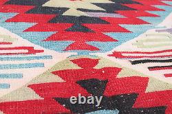 Kilim turc de taille 5x9 avec motif vintage en zigzag Esme en rouge tissé à la main 156x303cm