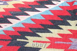 Kilim turc de taille 5x9 avec motif vintage en zigzag Esme en rouge tissé à la main 156x303cm