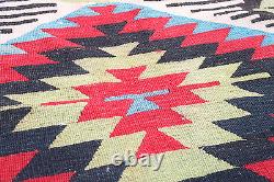 Kilim turc de taille 5x9 avec motif vintage en zigzag Esme en rouge tissé à la main 156x303cm