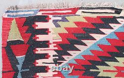 Kilim turc de taille 5x9 avec motif vintage en zigzag Esme en rouge tissé à la main 156x303cm