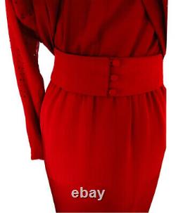 Kleinfel Vintage Rouge Embelli Manches Longues Robe En Soie Gown Taille M