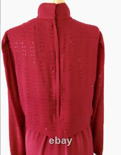 Kleinfel Vintage Rouge Embelli Manches Longues Robe En Soie Gown Taille M