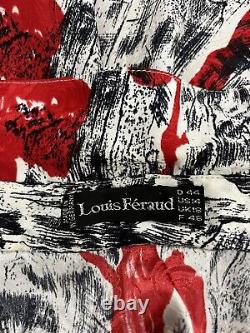 Louis Feraud 14 Chemise Soie Abstraite Extra-Large Graphique Artistique 46 Rouge Vintage