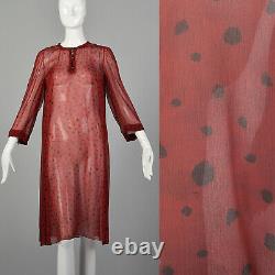 M 1980s Sheer Red Tunic Dress Abstract Print Over Pantalons Matching Scarf 80s Vtg