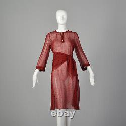 M 1980s Sheer Red Tunic Dress Abstract Print Over Pantalons Matching Scarf 80s Vtg