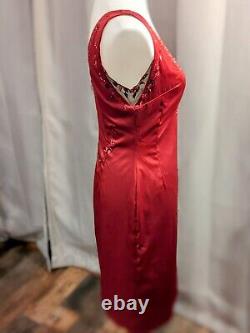 Mandalay Rare ! Robe de cocktail en soie rouge vintage Y2K avec perles, taille moyenne.
