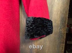 Manteau Vintage Leslie Fay à balancement avec garniture rouge/noire en laine longue taille moyenne pour femme