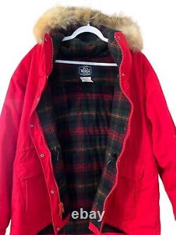 Manteau Vintage en Laine Rouge Woolrich Avec Capuche Taille XL