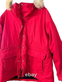 Manteau Vintage en Laine Rouge Woolrich Avec Capuche Taille XL