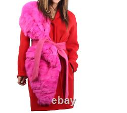 Manteau de laine vintage rouge en fourrure de taille M