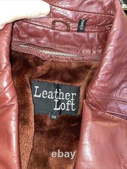 Manteau de loft en cuir vintage rouge brun rétro des années 70