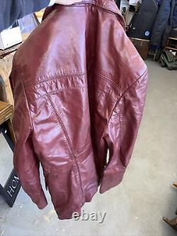 Manteau de loft en cuir vintage rouge brun rétro des années 70