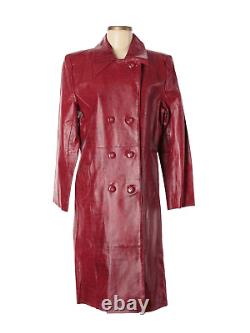 Manteau de pois double boutonnage en cuir R2R Trench rouge ceinturé en crocodile taille XL vintage