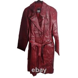 Manteau de pois double boutonnage en cuir R2R Trench rouge ceinturé en crocodile taille XL vintage