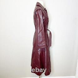 Manteau en cuir bordeaux vintage des années 80, taille XS, long trench-coat ajusté