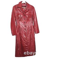 Manteau en cuir pour femmes TFC des années 1970, taille 14, long, ceinturé, boutonné, doublé, rétro.