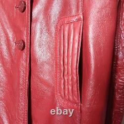 Manteau en cuir pour femmes TFC des années 1970, taille 14, long, ceinturé, boutonné, doublé, rétro.