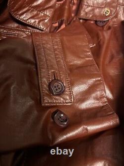 Manteau en cuir rouge sang de bœuf Vintage Étienne Aigner avec ceinture - Taille 18 pour femmes.