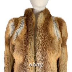 Manteau en fourrure de renard rouge vintage pour femme, taille S/M