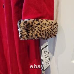 Manteau en laine à boutons Vintage Mario De Pinto avec col imprimé animal pour femmes, taille 4B, rouge